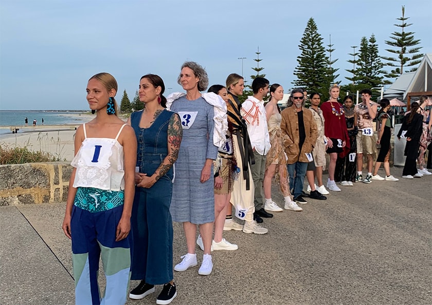 A line of models in clothing from Zuhal's Aqua line.