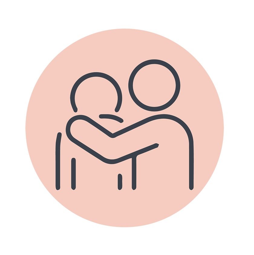 Icon showing two people figures, one with its arm around the other