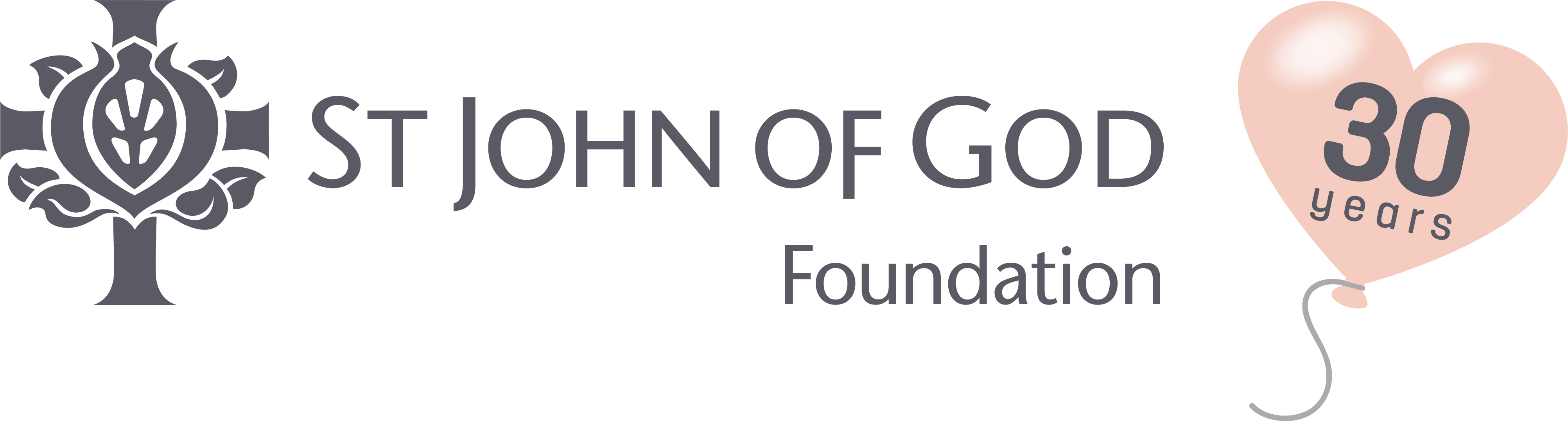 St John of God Foundation logo with illustration of a pink heart shaped balloon with the words 