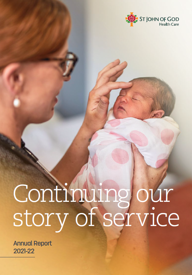 Cover of Annual Report 2021-22. Text reads 'Continuing our story of service'