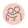 Icon showing two people figures, one with its arm around the other.