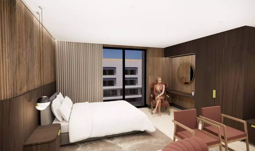 Artists impression of a premium hospital bedroom at St John of God Subiaco Hospital.