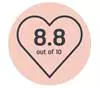 Love heart icon that reads: 8.8 out of 10 people.